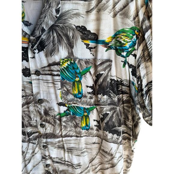 Kennington Vintage Aloha Hawaiian Shirt Tropical Birds Palm Trees Beach Size 2XL - Picture 2 of 12